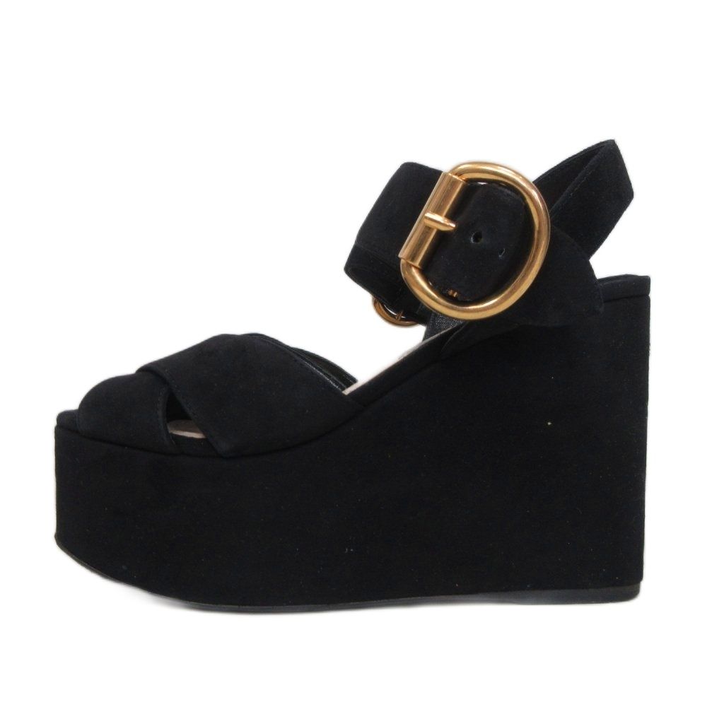 Prada Platform Sandals Suede Black 35 — view 2