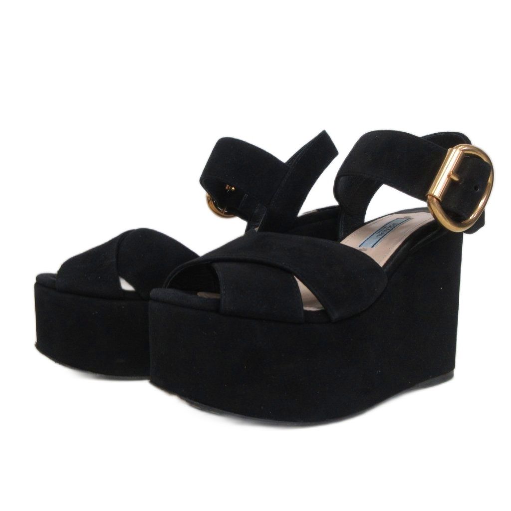 Prada Platform Sandals Suede Black 35