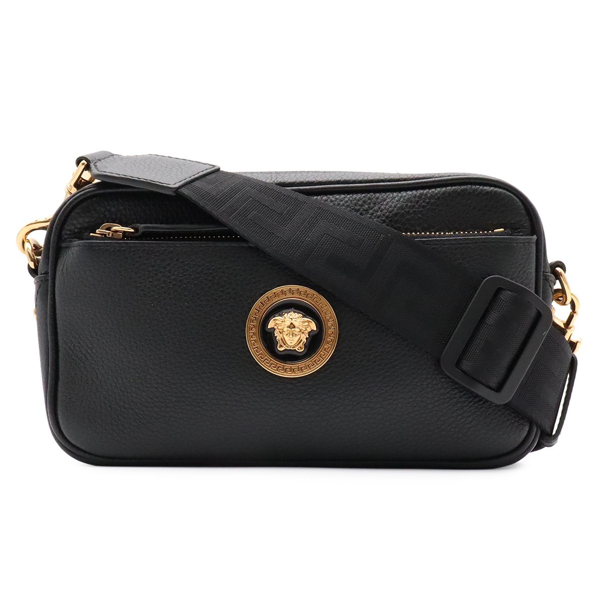 Versace Medusa Shoulder Bag 2-Way Clutch Leather Black Gold
