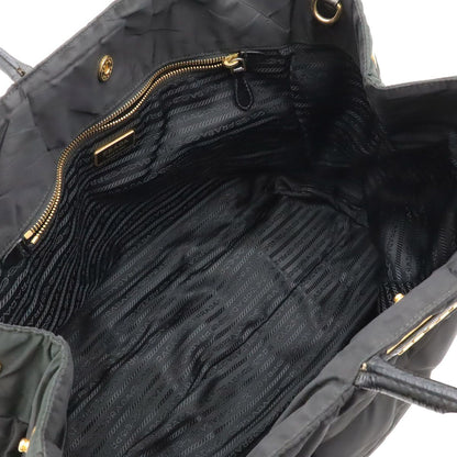 Prada Triangle Logo Tote 2-Way Shoulder Bag Crossbody Quilted Nylon Enamel Nero — view 6