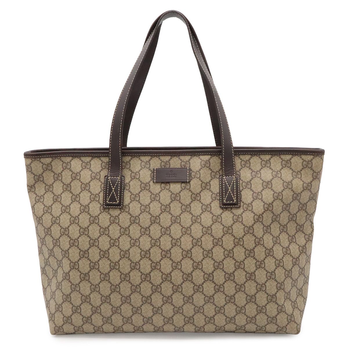 Gucci GG Supreme Plus Tote Shoulder Bag Leather Khaki Beige Dark Brown