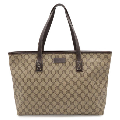 Gucci GG Supreme Plus Tote Shoulder Bag Leather Khaki Beige Dark Brown