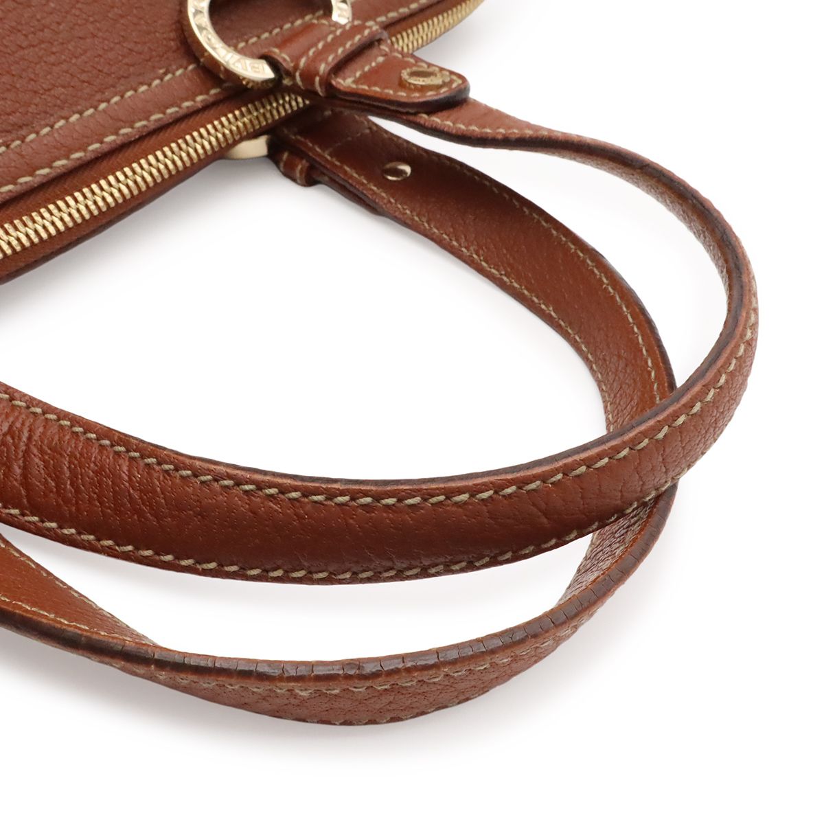 Bvlgari Maxillettare Logo Mania Mini Boston Handbag Leather Brown Gold — view 4