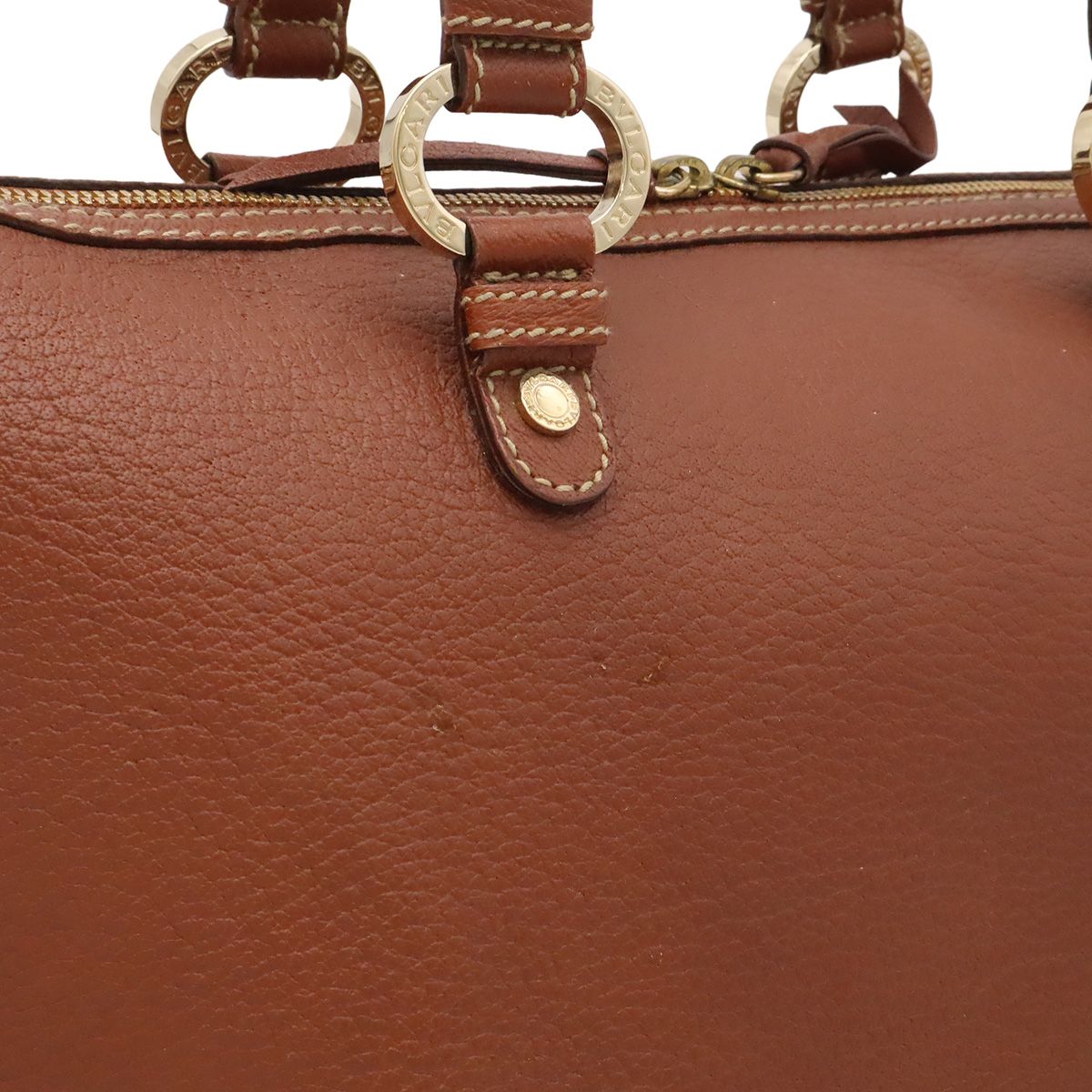 Bvlgari Maxillettare Logo Mania Mini Boston Handbag Leather Brown Gold — view 8