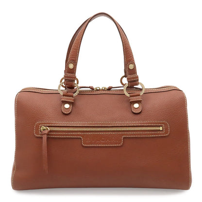 Bvlgari Maxillettare Logo Mania Mini Boston Handbag Leather Brown Gold