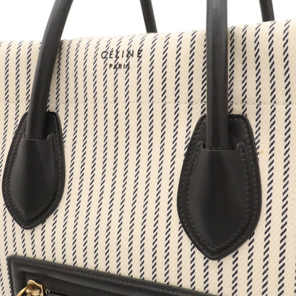 Celine Luggage Phantom Stripe Square Tote Canvas Leather White Navy — view 8