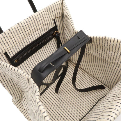 Celine Luggage Phantom Stripe Square Tote Canvas Leather White Navy — view 5