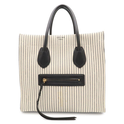 Celine Luggage Phantom Stripe Square Tote Canvas Leather White Navy