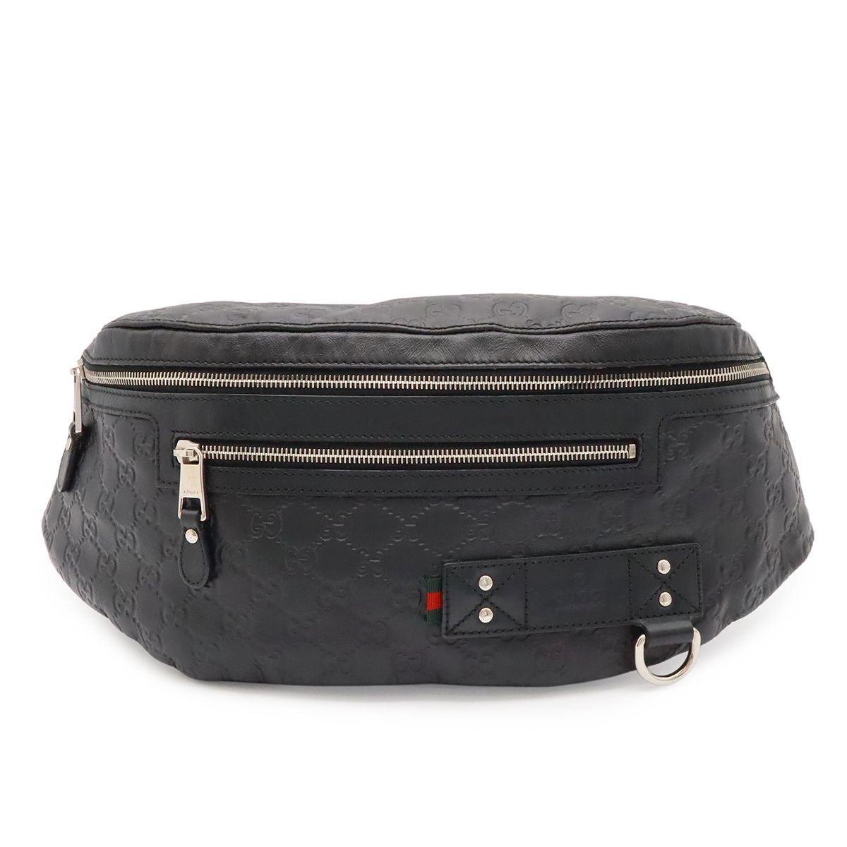 Gucci Guccissima Belt Bag Waist Pouch Hip Rubber Coating Leather Black Silver