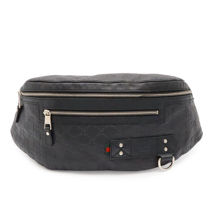 Gucci Guccissima Belt Bag Waist Pouch Hip Rubber Coating Leather Black Silver