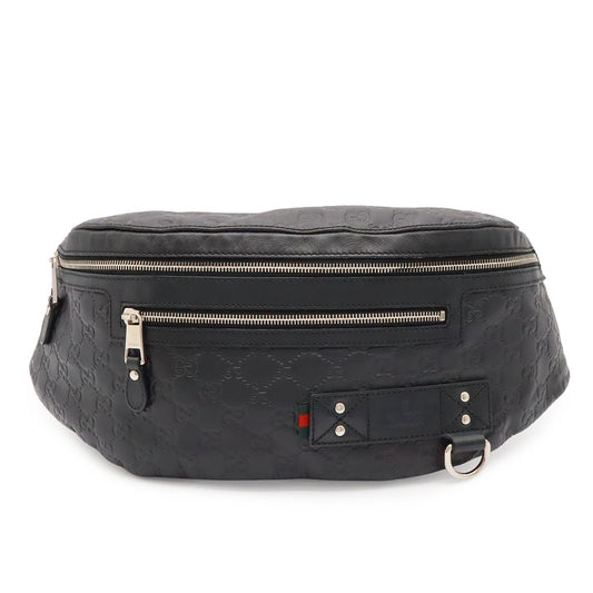 Gucci Guccissima Belt Bag Waist Pouch Hip Rubber Coating Leather Black Silver