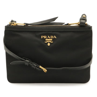Prada Shoulder Bag Pochette 2-Way Clutch Nylon Leather Nero Black Gold