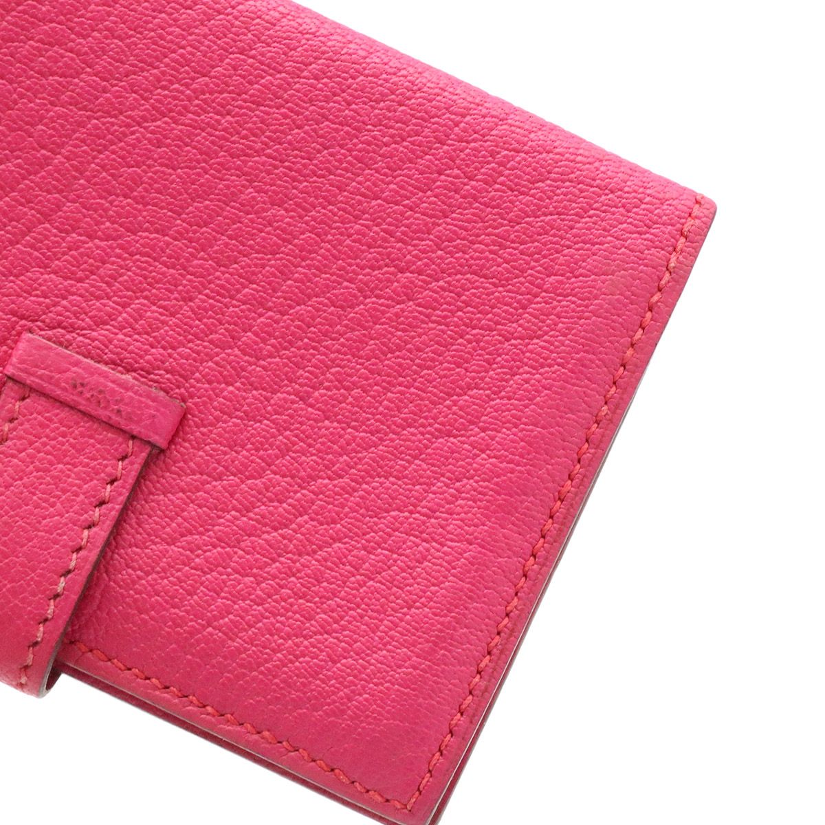 Hermes Bearn Card Case Business Holder Chevre Leather Rose Shocking Pink Silver — view 6