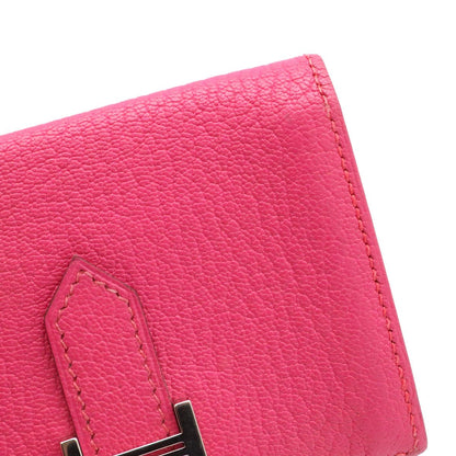 Hermes Bearn Card Case Business Holder Chevre Leather Rose Shocking Pink Silver — view 5