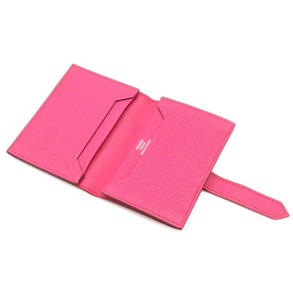 Hermes Bearn Card Case Business Holder Chevre Leather Rose Shocking Pink Silver — view 7