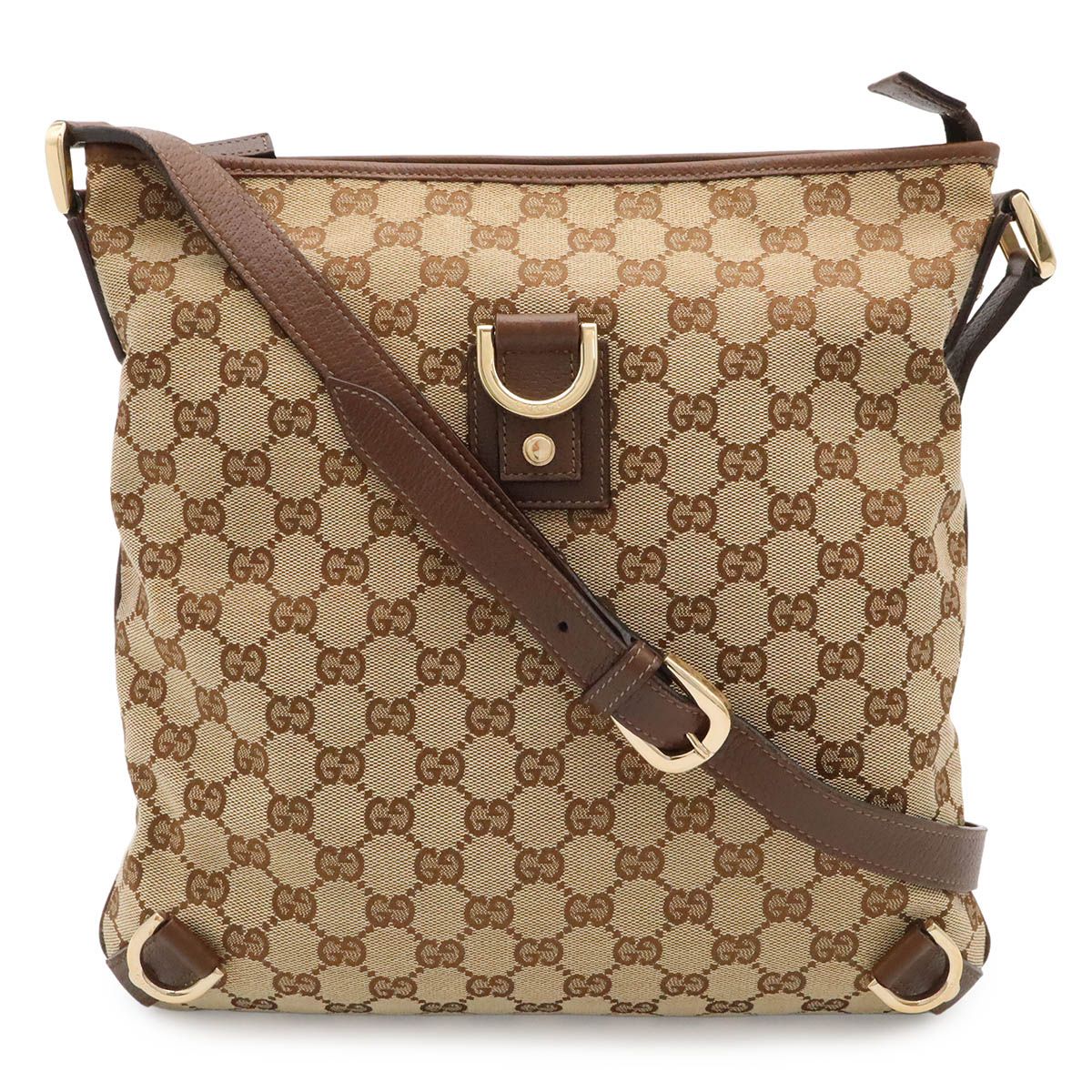 Gucci Abbey GG Canvas Shoulder Bag Crossbody Leather Khaki Beige Brown Gold