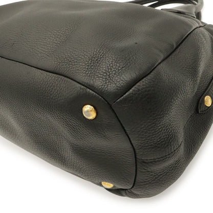 Prada Tote Shoulder Bag 2-Way Vitello Daino Soft Leather Nero Black Gold — view 3