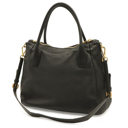 Prada Tote Shoulder Bag 2-Way Vitello Daino Soft Leather Nero Black Gold — view 2