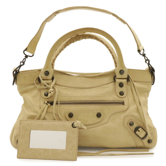 Balenciaga the First 2-Way Shoulder Bag Leather Cream Yellow with Mirror