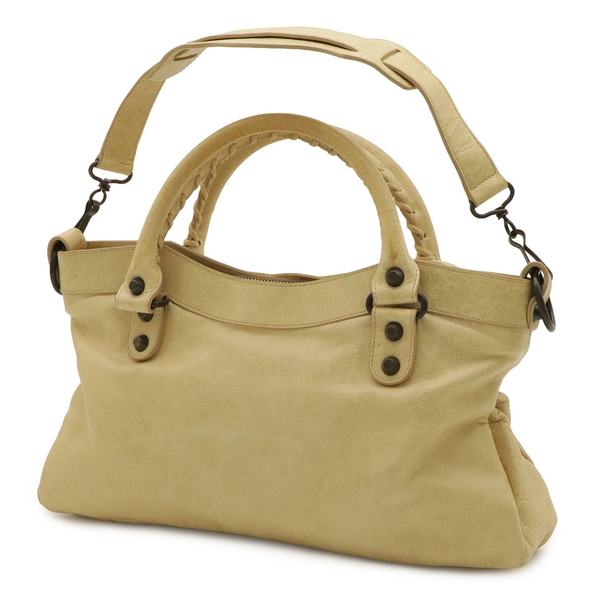 Balenciaga the First 2-Way Shoulder Bag Leather Cream Yellow with Mirror — view 2