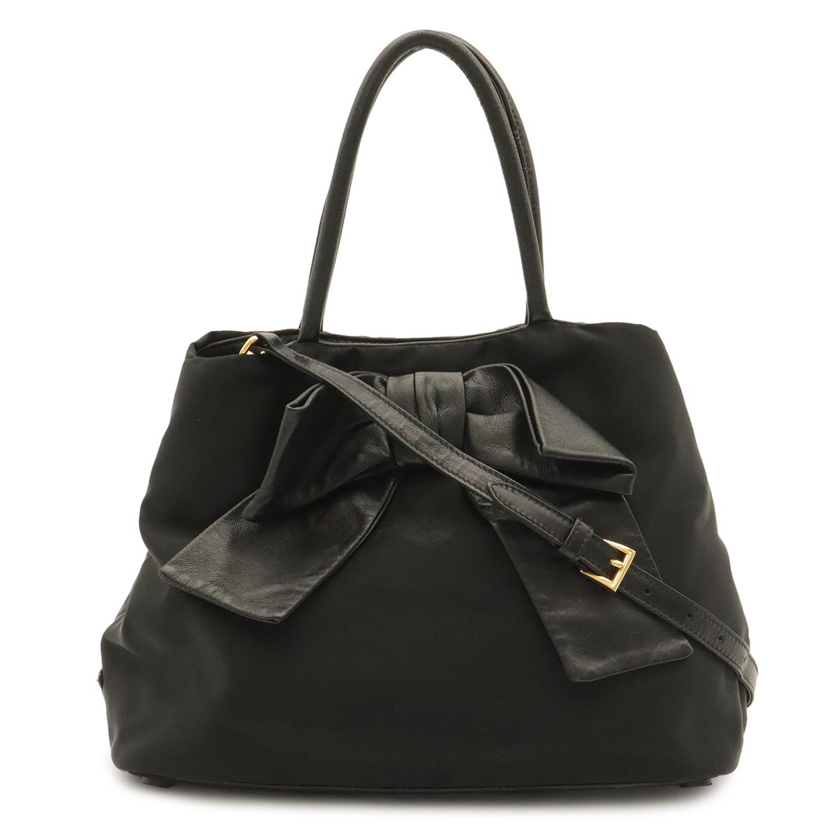 Prada Logo Jacquard Ribbon 2-Way Shoulder Bag Nylon Nero Black Gold Domestic