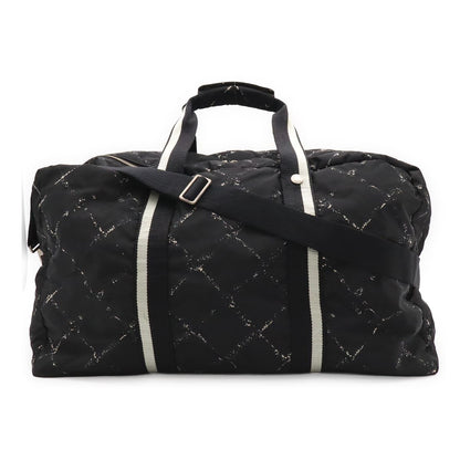 Chanel Vintage Travel Line Boston Bag Purse 2-Way Nylon Black