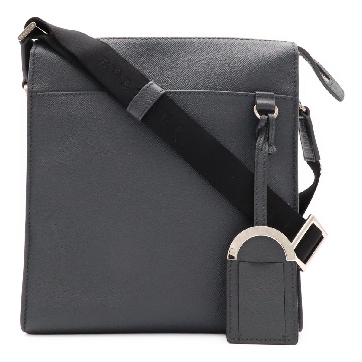 Bvlgari Man Messenger Bag Crossbody Leather Gray Silver