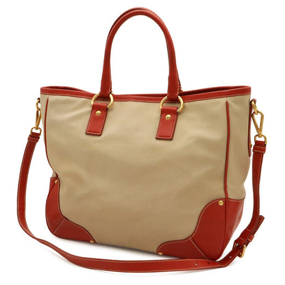 Prada Triangle Logo Tote 2-Way Shoulder Bag Crossbody Canvas Leather Beige — view 2