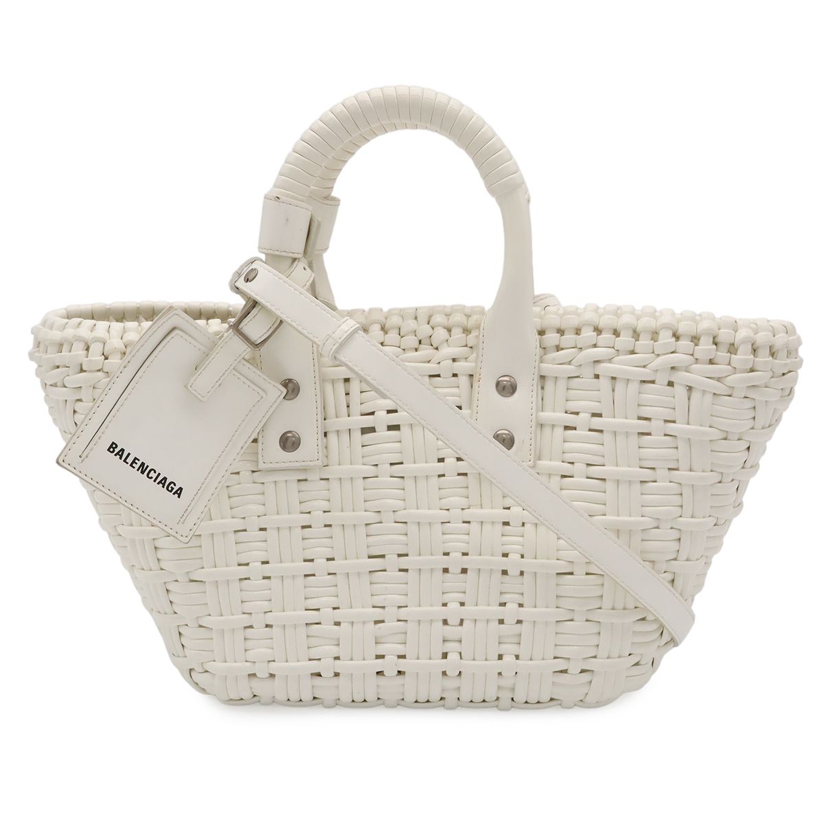 Balenciaga Bistro XS Basket 2-Way Shoulder Bag Straw White