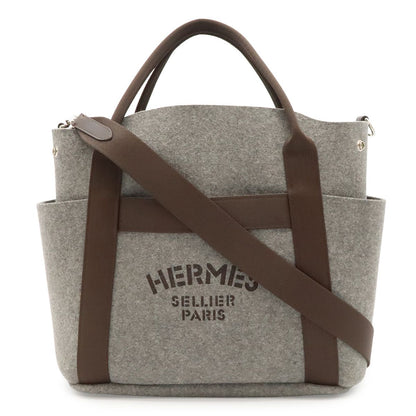 Hermes Sac de Panthere Tote 2-Way Shoulder Bag Felt Gray Dark Brown in