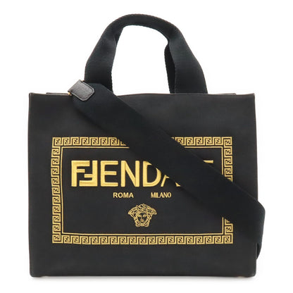 Fendi Fendace Collaboration Tote 2-Way Shoulder Bag Canvas Black Gold