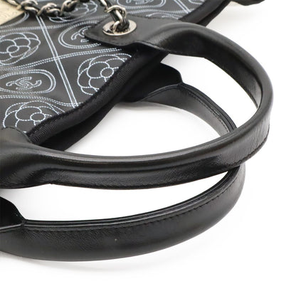 Chanel Camellia CC Logo Large Shopping Tote 2-Way Chain Shoulder Bag Black Beige — view 4