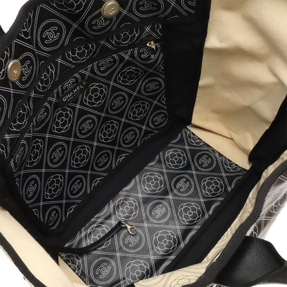 Chanel Camellia CC Logo Large Shopping Tote 2-Way Chain Shoulder Bag Black Beige — view 6