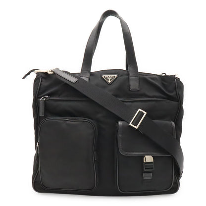 Prada Business Briefcase Tote 2-Way Shoulder Bag Crossbody Nylon Leather Nero