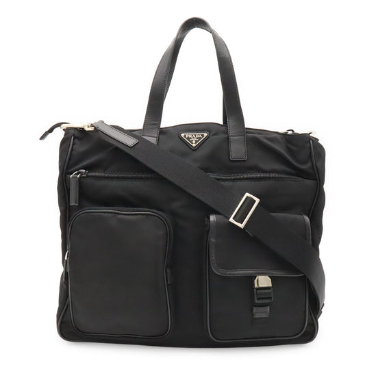 Prada Business Briefcase Tote 2-Way Shoulder Bag Crossbody Nylon Leather Nero