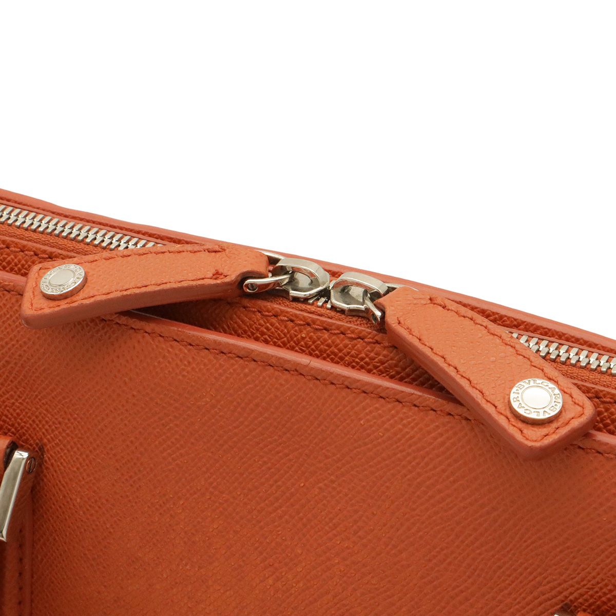 Bvlgari Man Business Briefcase Documents Purse Leather Orange Silver — view 6