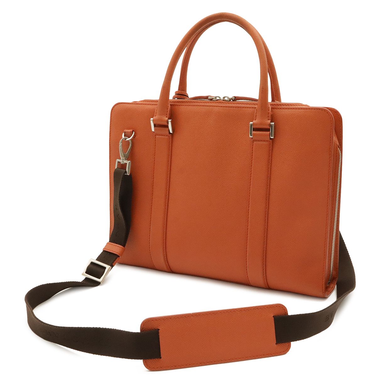 Bvlgari Man Business Briefcase Documents Purse Leather Orange Silver — view 2