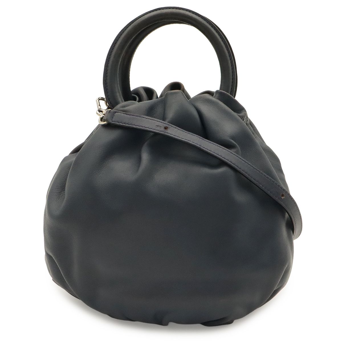 Loewe Anagram Bounce 2-Way Shoulder Bag Crossbody Leather Navy Silver
