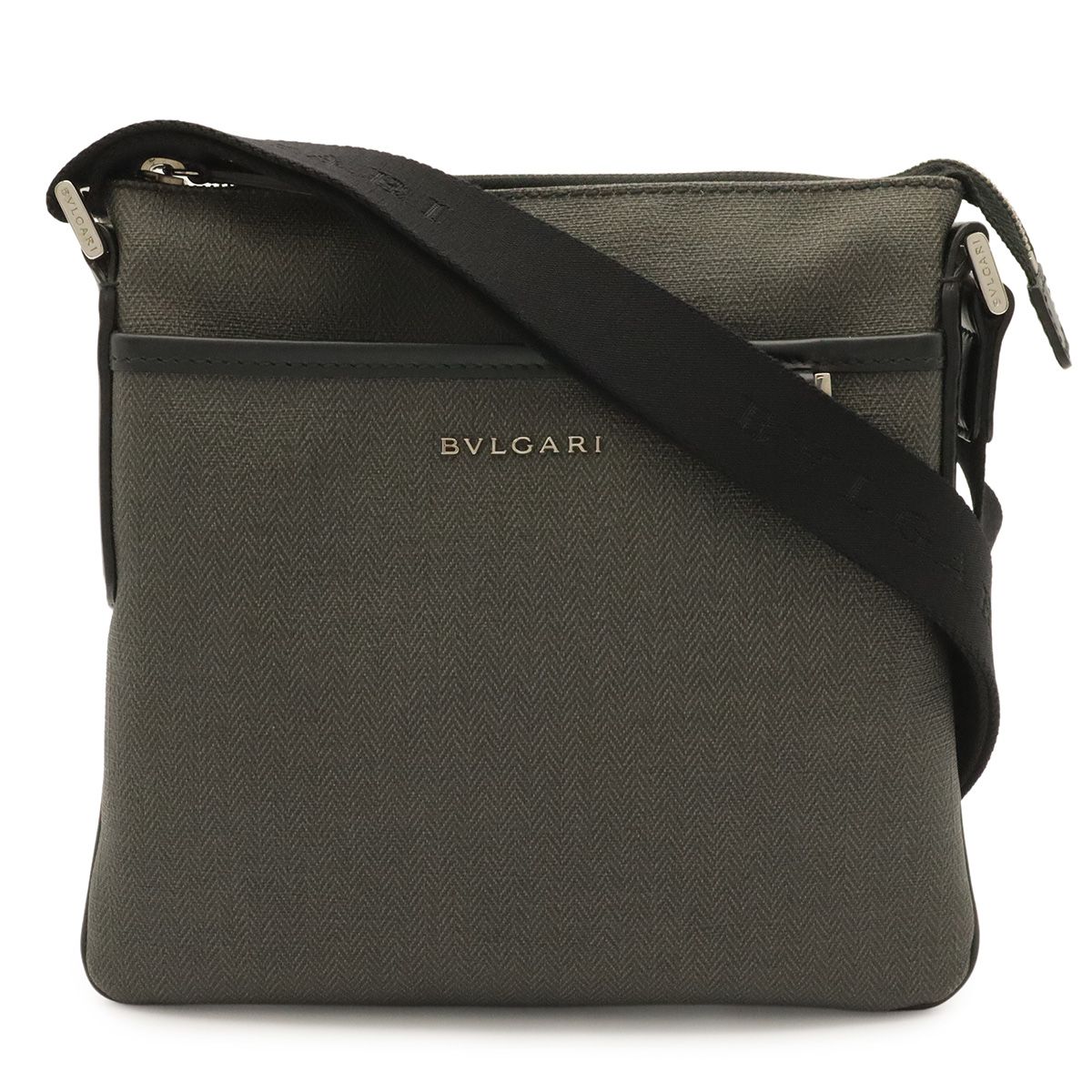 Bvlgari Weekend Shoulder Bag Crossbody Leather Dark Gray Black