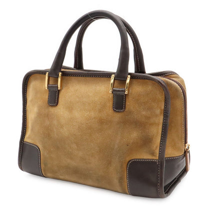 Loewe Amazona 27 Mini Boston Bag Suede Leather Beige Dark Brown Gold — view 2