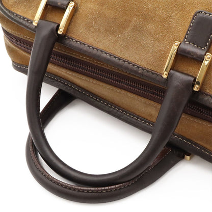 Loewe Amazona 27 Mini Boston Bag Suede Leather Beige Dark Brown Gold — view 4