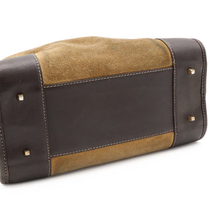 Loewe Amazona 27 Mini Boston Bag Suede Leather Beige Dark Brown Gold — view 8