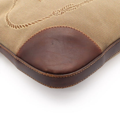 Prada Logo Jacquard Shoulder Bag Crossbody Canvas Leather Khaki Beige Dark — view 3