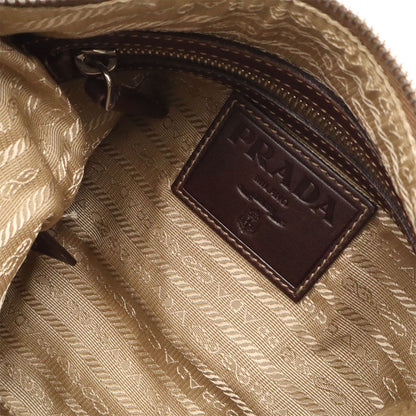 Prada Logo Jacquard Shoulder Bag Crossbody Canvas Leather Khaki Beige Dark — view 8