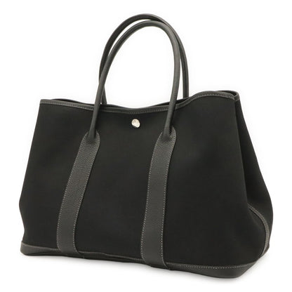 Hermes Garden Party PM Tote Shoulder Bag Toile Officier Leather Black — view 2