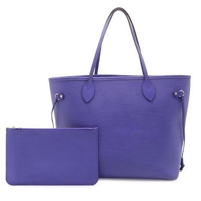 Louis Vuitton Epi Neverfull MM Tote Shoulder Bag Leather Fig Purple Pouch