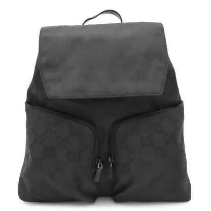 Gucci GG Nylon Backpack Leather Black Silver