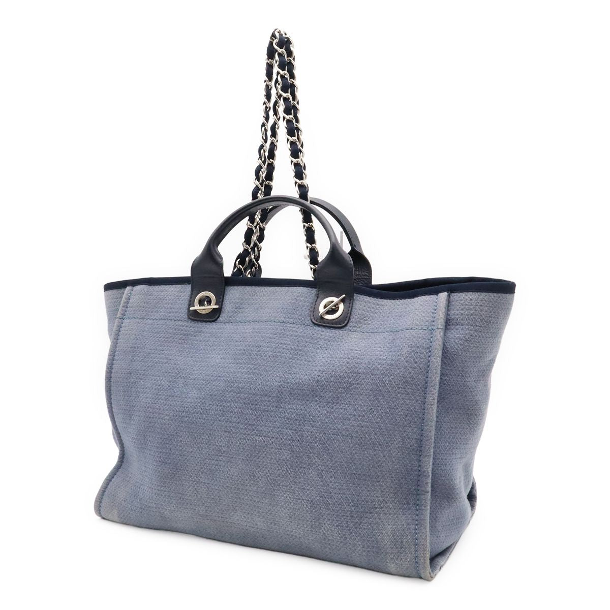 Chanel Deauville GM 2-Way Chain Tote Logo Shoulder Canvas Leather Blue — view 2