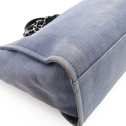 Chanel Deauville GM 2-Way Chain Tote Logo Shoulder Canvas Leather Blue — view 3