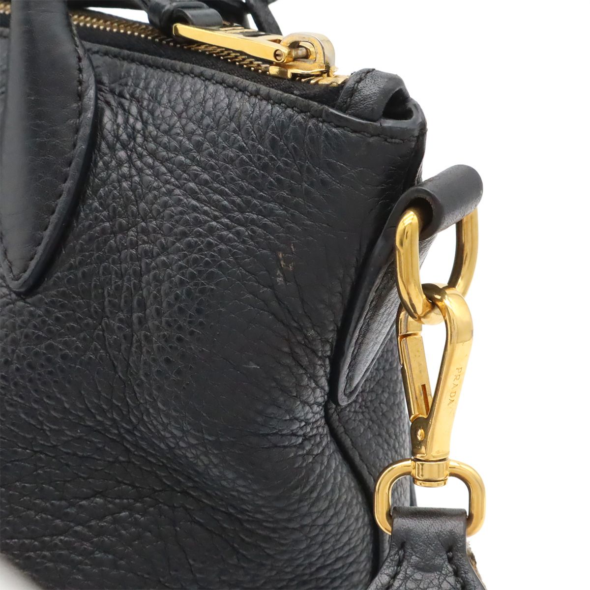 Prada Vitello Daino 2-Way Shoulder Bag Stripe Nero Black Gold — view 7